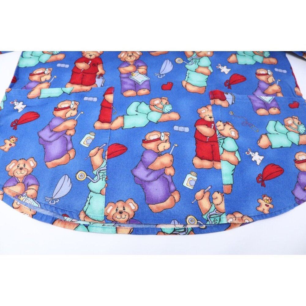 Apple Life Scrub Top Womens M Blue Bear Dr Nurse Print Medical Uniform Shirt VTG - Picture 8 of 11